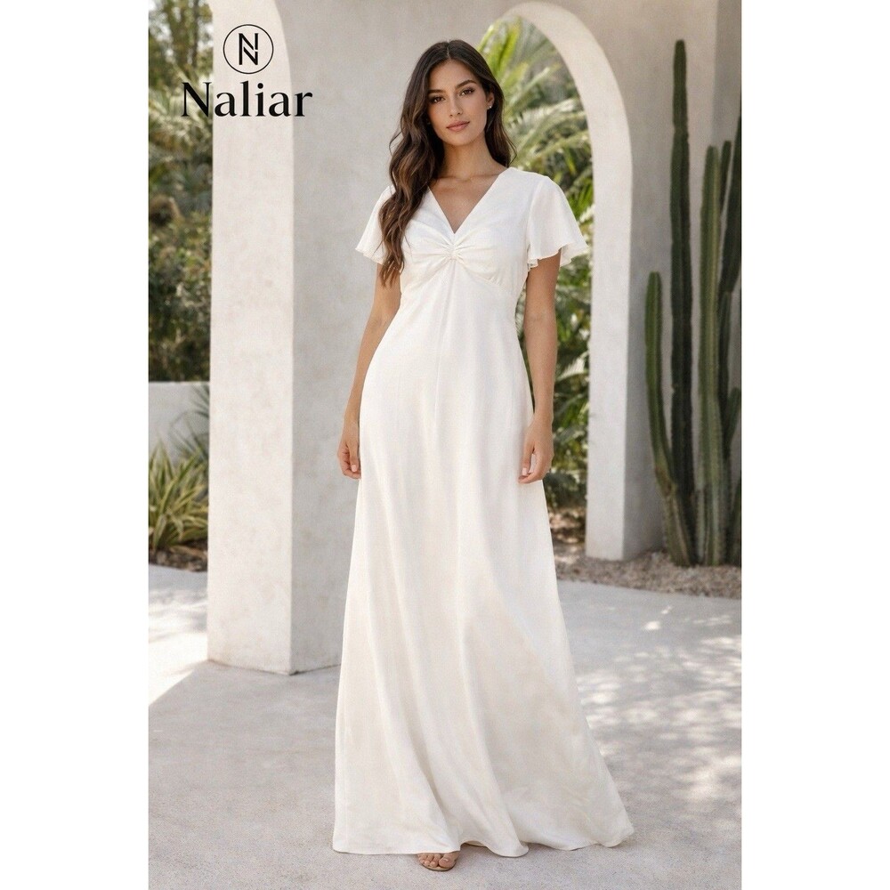 Show Me Your Mumu, Rome Twist Gown in Ivory  Luxe Satin Size Large